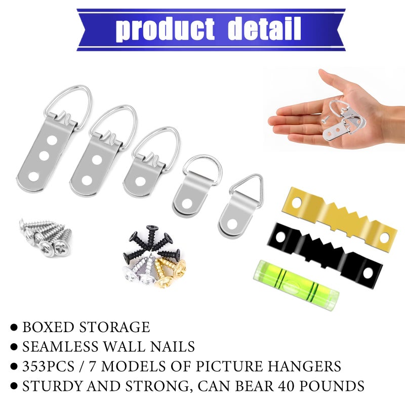 maierke 353PCS Picture Hanging Kit,Picture Hangers Heavy Duty Picture Hanging Hooks with Screws,Picture Frame Hooks Heavy Duty Picture Framing Supplies Kit for Picture Hanging(7 Types) - Image 4